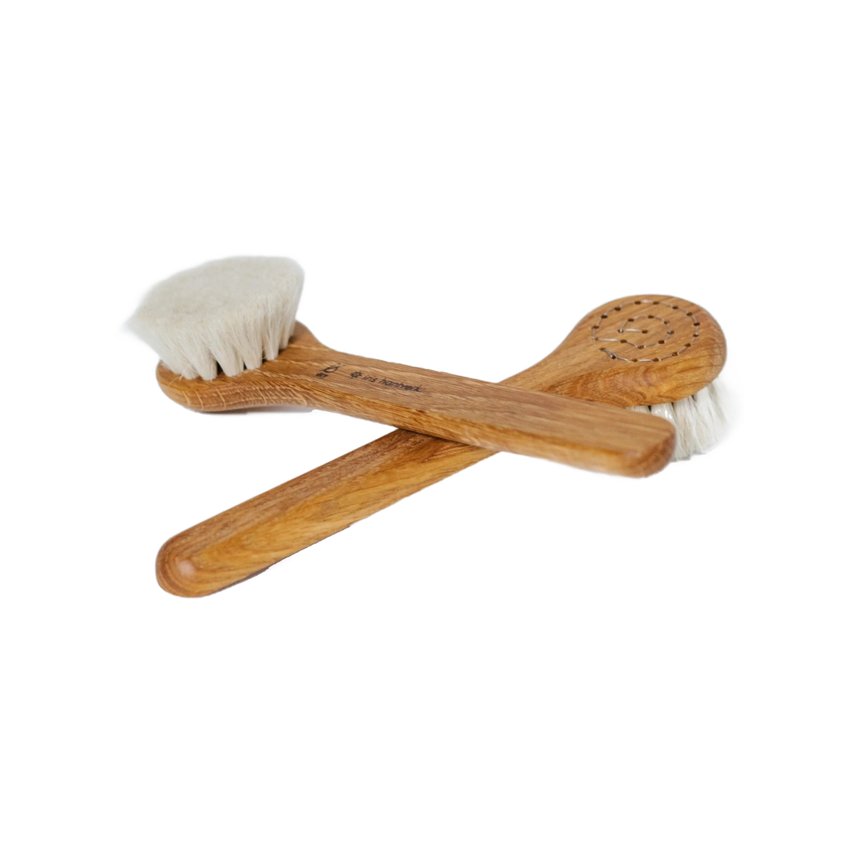 Pair of oak brushes resting at an angle
