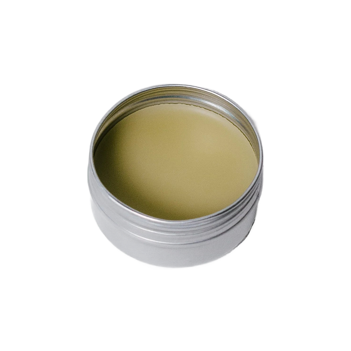 Open tin showing pale yellow balm inside